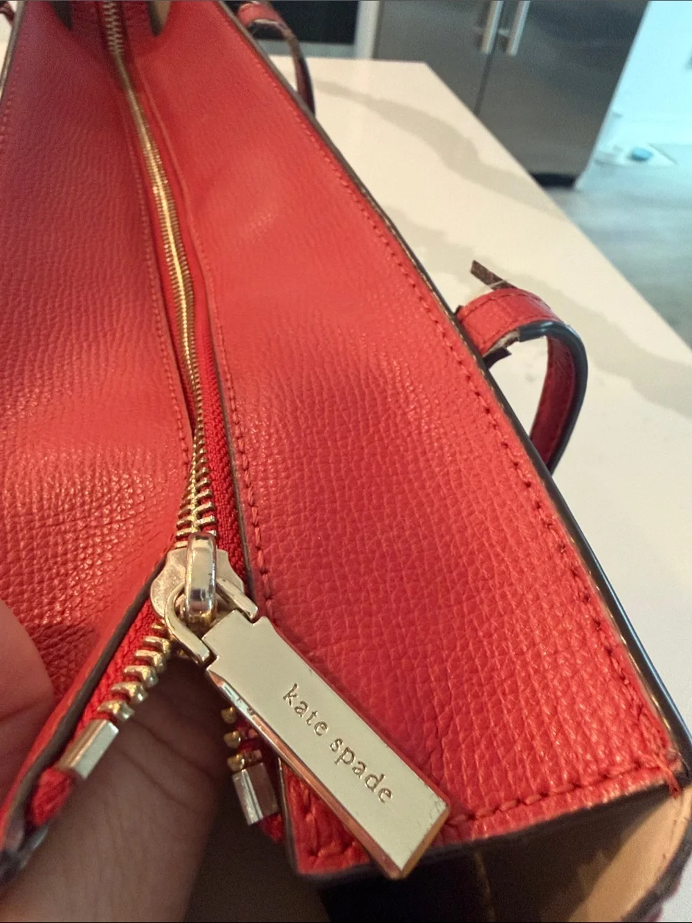 kate spade red leather tote with hanging tag